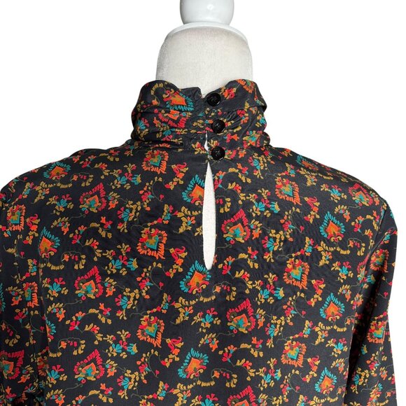Vintage 80s Impressions Floral Blouse Size Med Mock Neck Buttons Long Sleeves - Picture 5 of 7